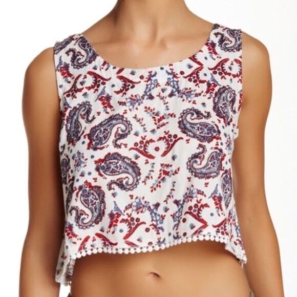 Boho Sleeveless Round Neck Floral Paisley Print Crop Top by RAGA - NEW - Picture 2 of 4